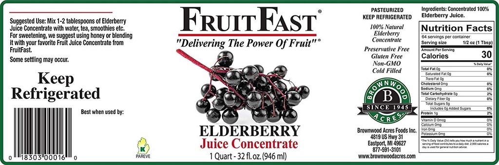 100% Pure Elderberry Juice Center (32 fle oz. - Kemas 4) oleh FruitFast - Brownwood Acres 124; Unsweetened, Non GMO, Gluten Free, All Natural Juice Extract - Promes Heallivered Immune Fungsi *