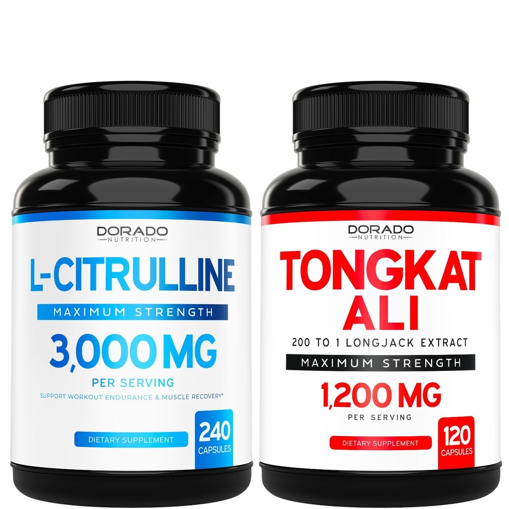 L Citrulline 3000mg Tambahan (240 Count) L Arginine & Nitric Oxide Pill - Tongkat Ali Untuk Pria 1200 sampai 1 Ekstraksi - (120 Count) Dukungan, Performansi Drive & Athletic - Vegan & USA Dibuat