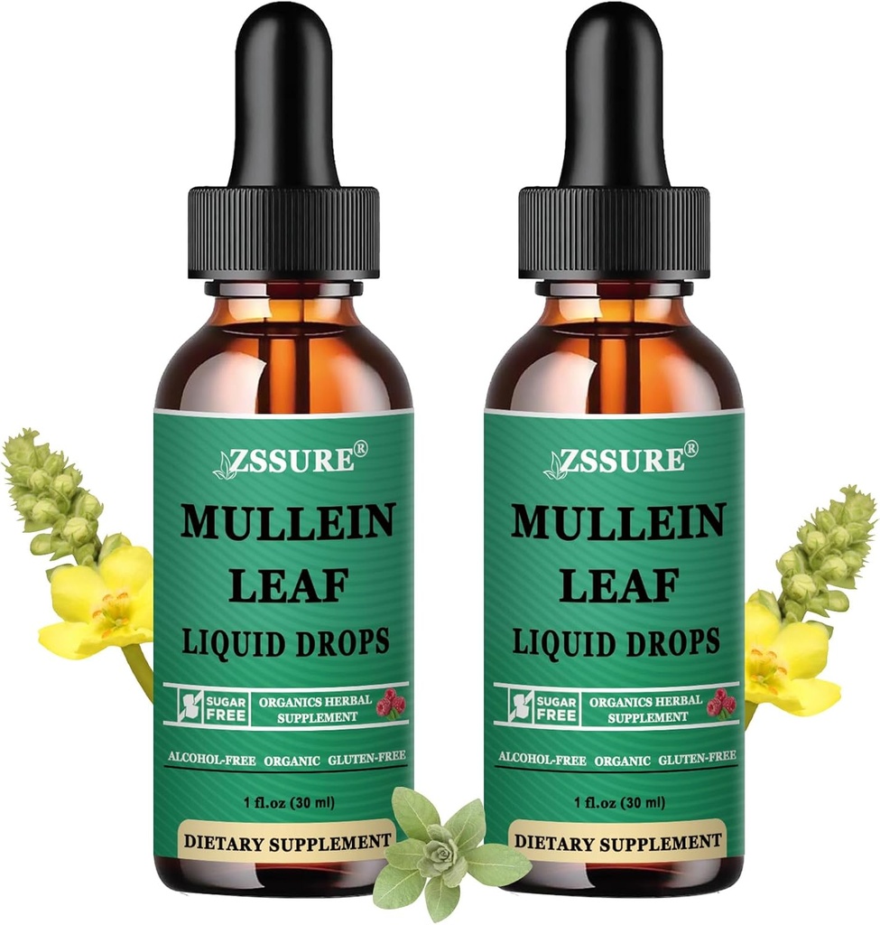 (2 Pack) Mullein Drops for Lungs - Mulein Leaf Extract - Made in UK - Tincture Dukung Kesehatan Repiration, Lung Detox, Bronchial Cleanse - Liquid Drops 5X Stronger Than Mullein Tea, Pills