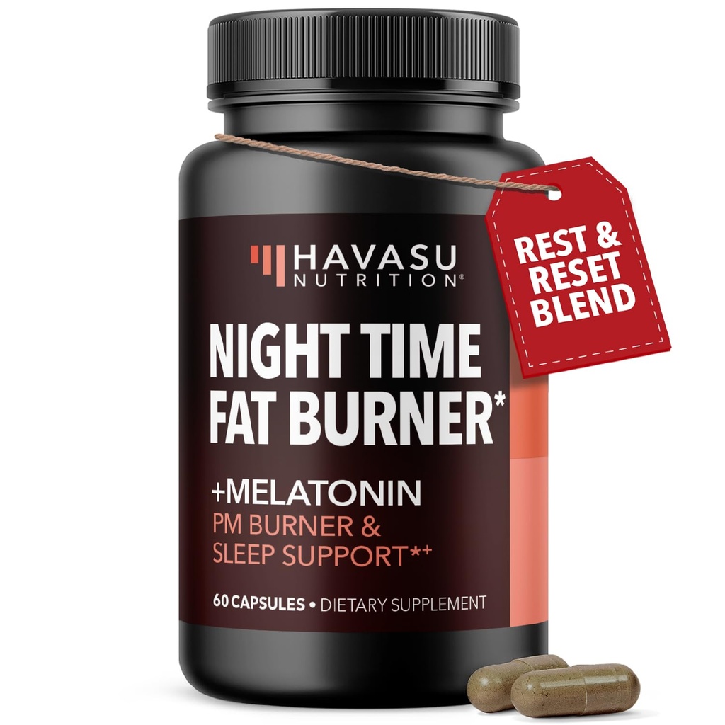 Night Time Fat Burner Capsules for Men and Women - Appetite Supressant for Weight Loss with White Kidney Bean - 60 Count - Metabolisme Booster dengan Melonalin untuk Dukungan Tidur - 2- Bulan Supply