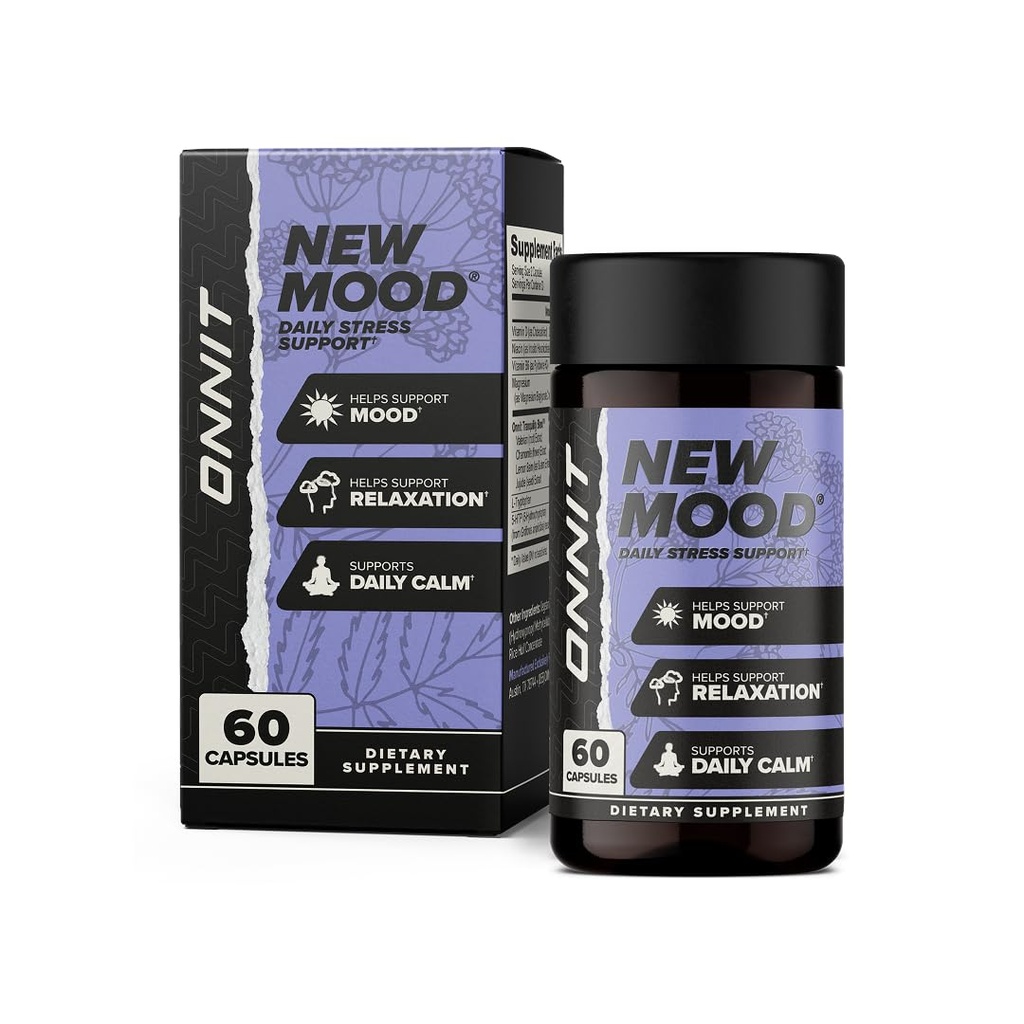 ONNIT New Mood Daily Stress Dukung Kapsul, IGEN ™ None-GMO Diuji, Sleep and Mood Support Suplemen untuk Pria dan Wanita, Daily Stress Management Capsules, 60 Count