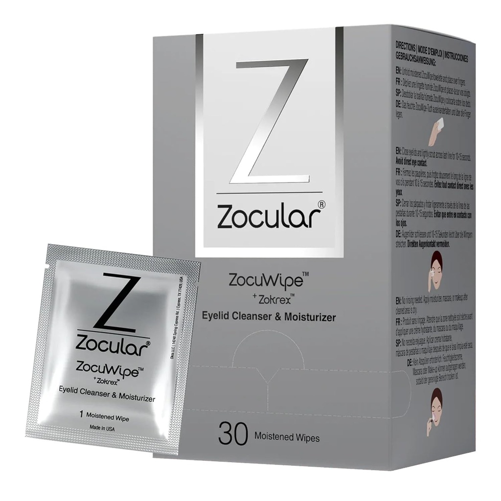 Zokular - Zocuswipe Eyelid Wipes with Natural Okra Complex - Eyelid Cleanser and Moisturizer Pads - Eyelid Cleansing Wipes - Bipharitis Treatment - 40ct