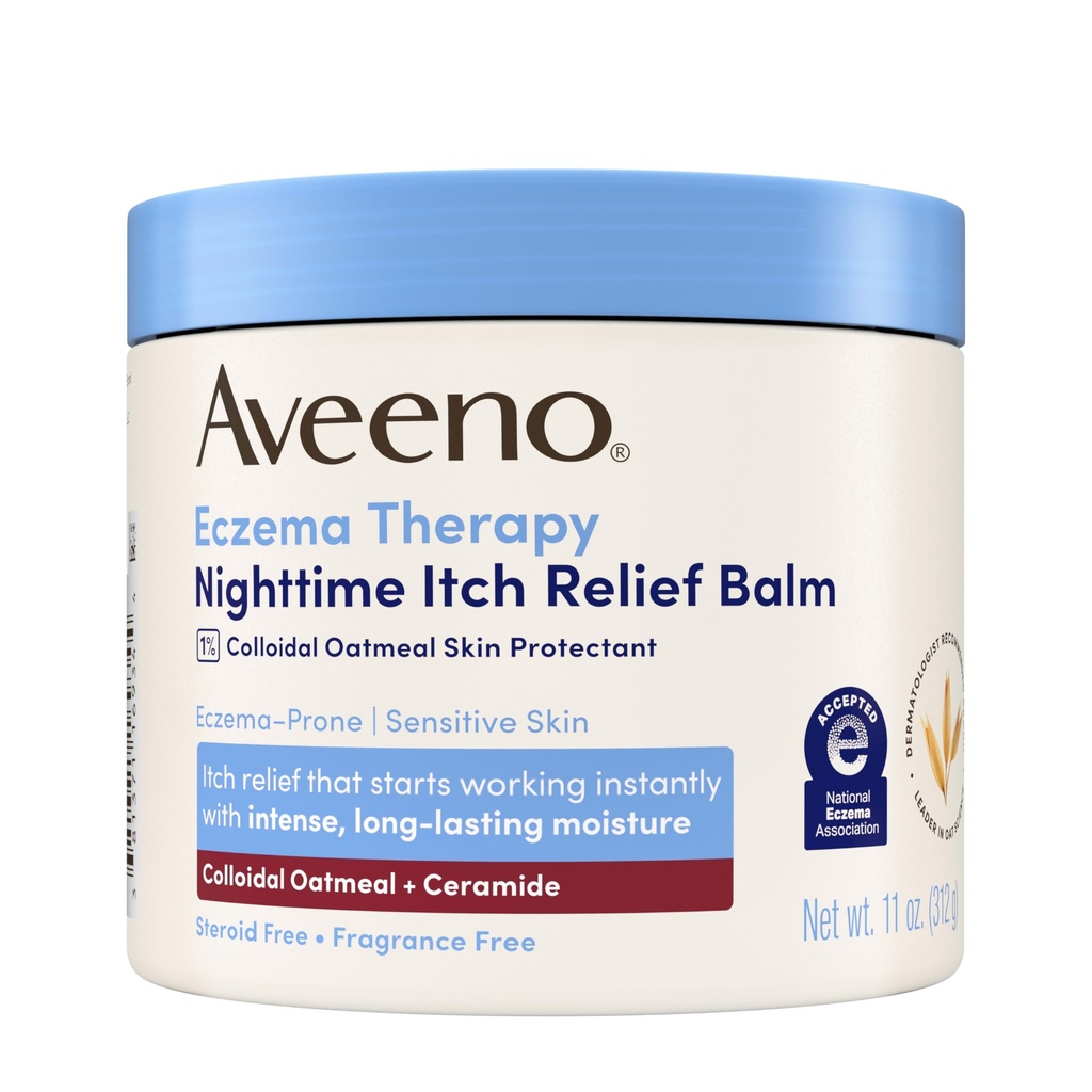 Aveeno Eczema Therapy Nighttime Itch Relief Balm, Eczema Cream for Body, Moisturiizing Colloidal Oatmeal & Ceramide Formula, Fragrance Free, Sothing Dry Itchy Skin, 11 flf oz
