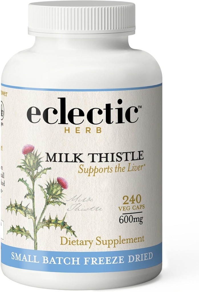 Eclectic Institute Raw Freeze- Dry None-GMO Milk Thistle Thistle 124; dengan Silymarin untuk Dukungan Hati - Detox, Cleanse & Keep 124; 240 CT