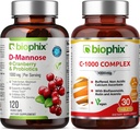 biophix D-Mannose Plus Cranberry Progetic 1000 mg 120 Vcap - Free Vitamin C-1000 30 Tablet - Support Urinary Bladder Tract Health and Digetical Well Being