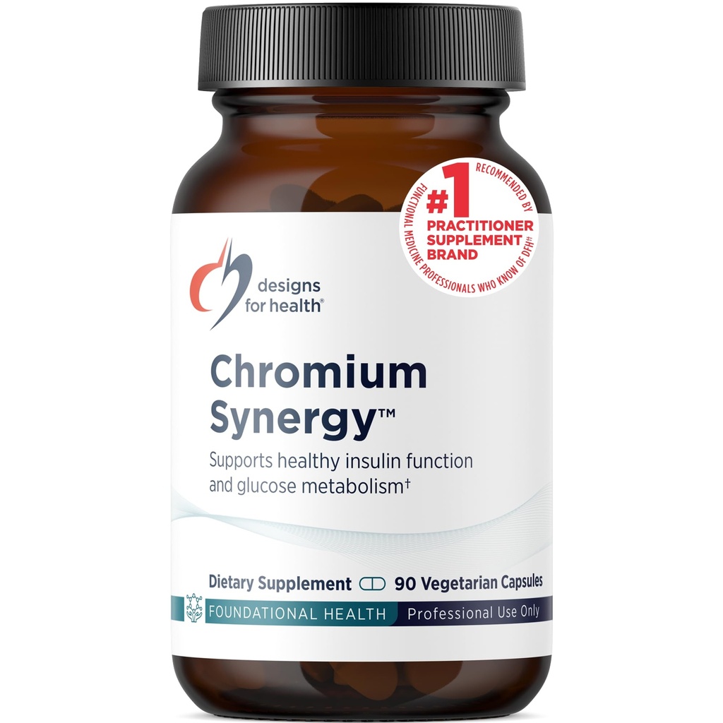 Design for Health Chromium Synergy - Non- GMO Chromium Nicotainate Glycinate Chellement with Vanadium, Vitamin D, Mananese, Zinc + Taurine - Cinnamon Powder Base (90 Capsules)
