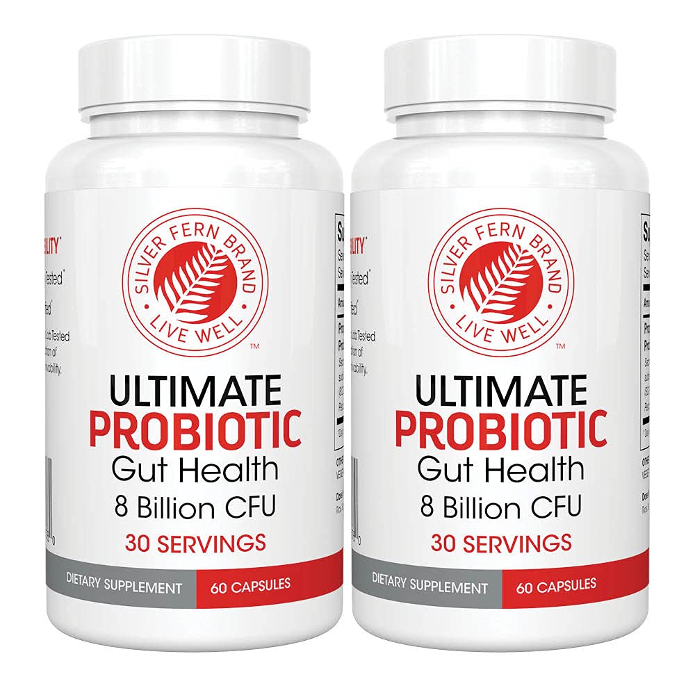 Silver Fern Ultimate Probiotic 2- Pack - Probilefor Women & Pria - 8 Milyar CFU Spore- Forming Gut Suplemen - DNA Diverifikasi, Vegan Probiotic, Shelf- Stable, High Survivability - 120 Capsules