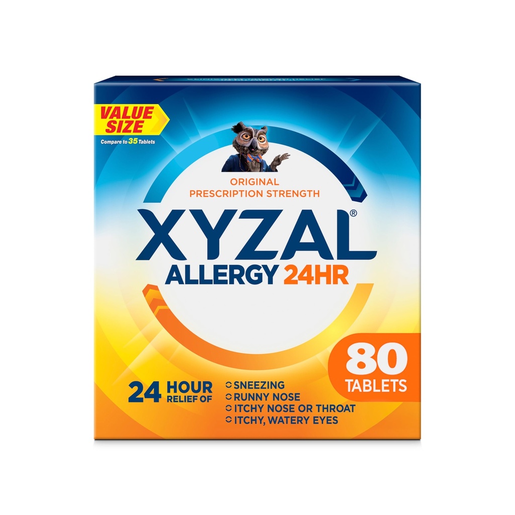 Xyzal 24 Hour Relief Medicine Allergy, Prescription Strength Antihistamin, Leustiriizine Dihydrochloride Tablets, 5 mg, 80 Count