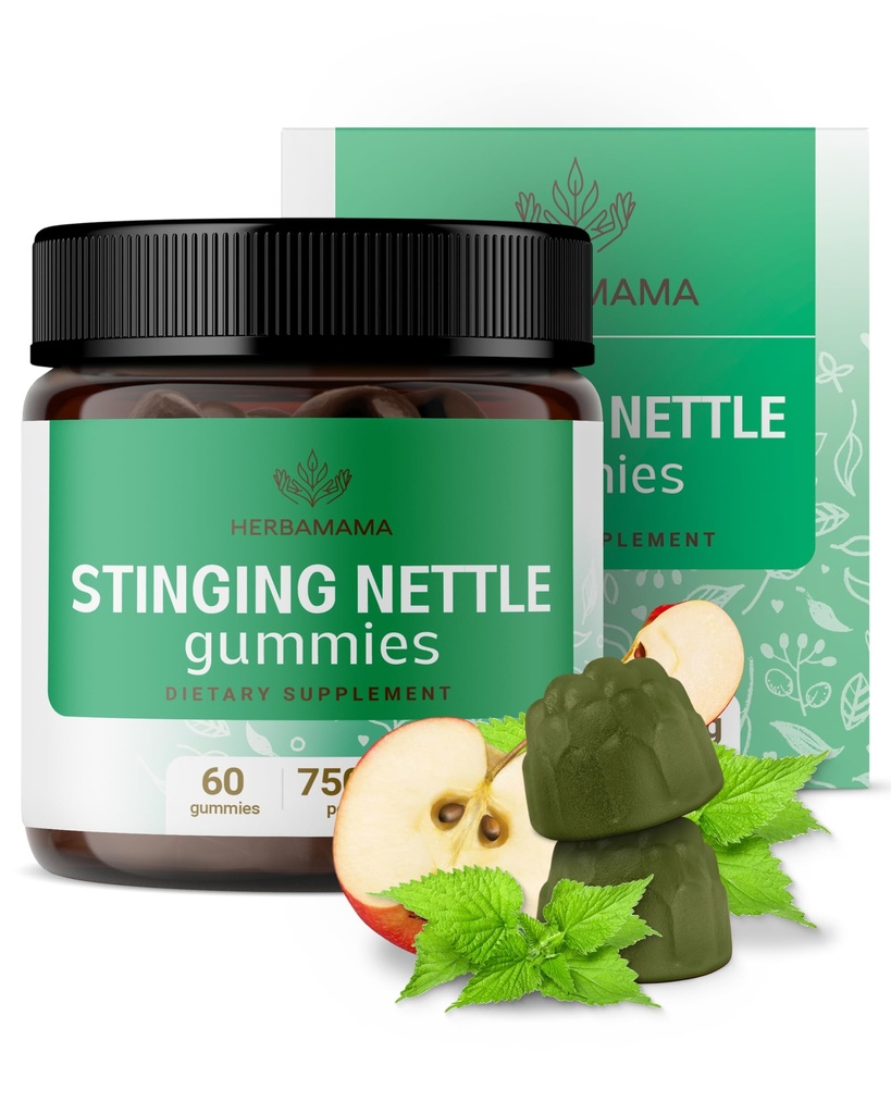 HERBAMAMA Stinging Nettle Gummies - 7500mg Stinging Nettle Root Extract for Urinary Tract Dupport for Women & Men - Vegan, Non- GMO Urtica Dioica Suplemen - 60 Pectin- Based Applicated - Flavored Chews