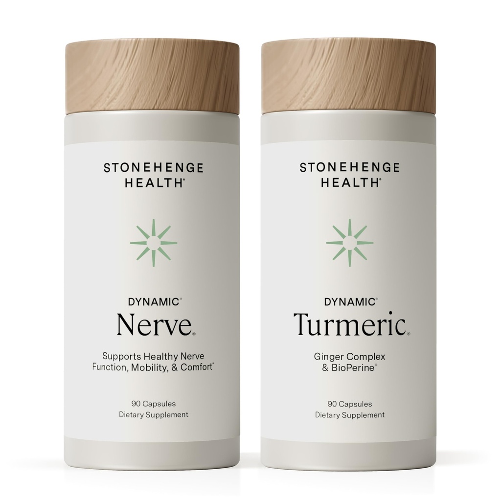 Stonehenge Health Dynamic Nerve + Dynamic Turmeric Bundle Supplemen Dukungan, Tangling, Numbness, Pembakaran