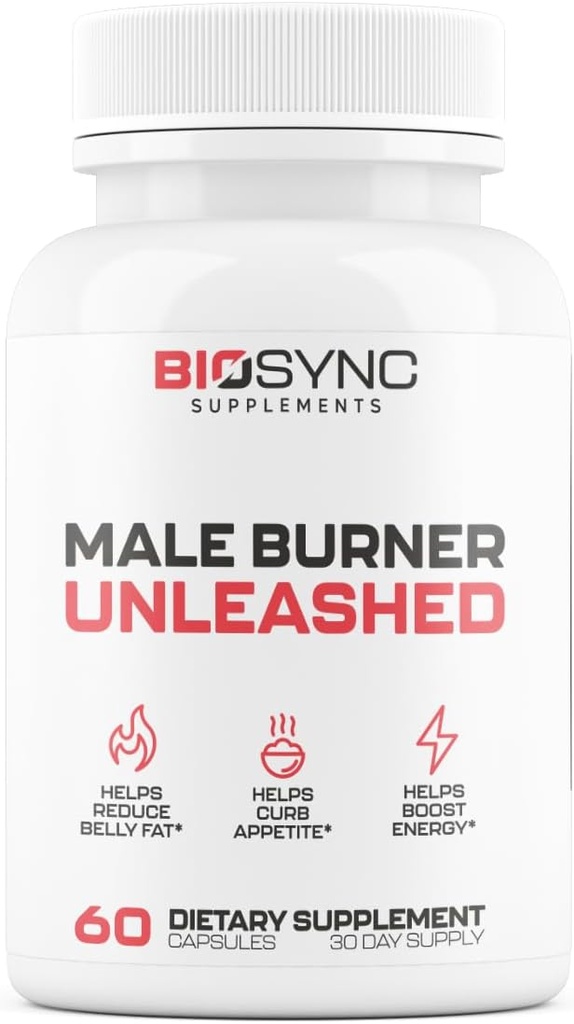 Biosync - Male Burner Unleushed 124; Fat Burner for Men Weight Loss Pill 126; Appetite Suppresant, Carb Blocker, Energy Booster 124; 6 Ultra Diopsed Powerful Ingreations 124; Safe Party Test - 60 Capsules