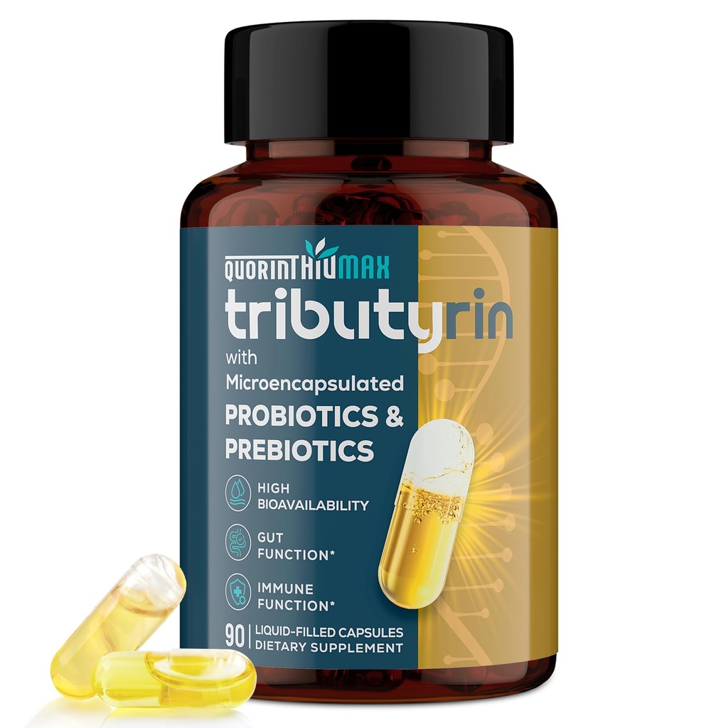 Suplemen Tributyrin untuk Gut & Imune 800mg 124; Bioavability tinggi dengan Mikroencapsulated Progories & Prequid - Advanced Liquid- Filled Tributyrin Complex, Gluten Free, 90 Capsules