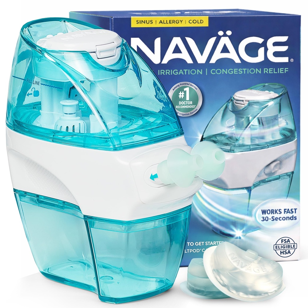 Navage Starter Bundle - Nasal Irrigation System - Saline Nasal Rinse Kit dengan 1 Navage Nose Cleaner dan 30 Salt Pods