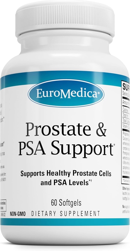 EuroMedica Prostate and PSA Support - Dietary Supplement for Healthy Prostate & Hormone Additions - Herbal Suplemin with Curcumin, Turmeric Escuic & Grape Extract - 60 Softgels
