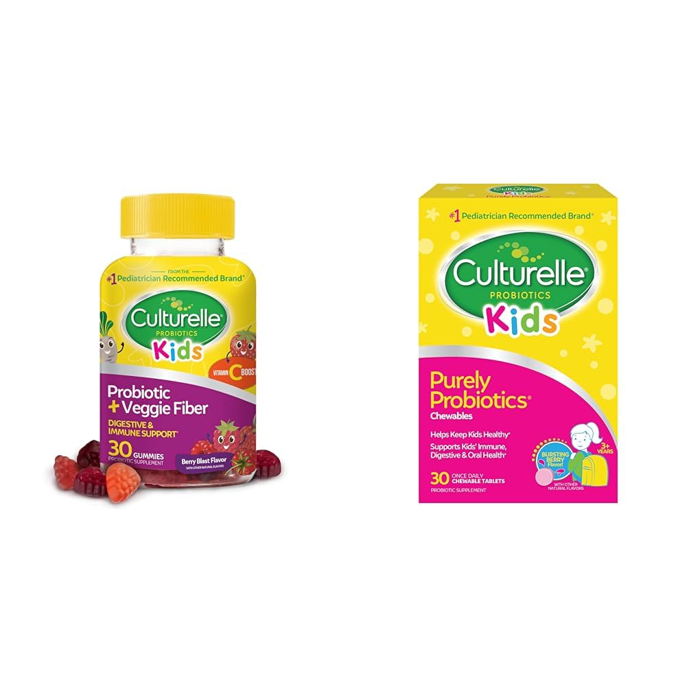 Cultuelle Daily Probiotic for Kids + Veggie Fiber Gummies (Ages 3 +) - 30 Count & Kids Chewable Daily Probiotic for Kids, Ages 3 + 30 Count, # 1 Pediatrician- Rekomendasi