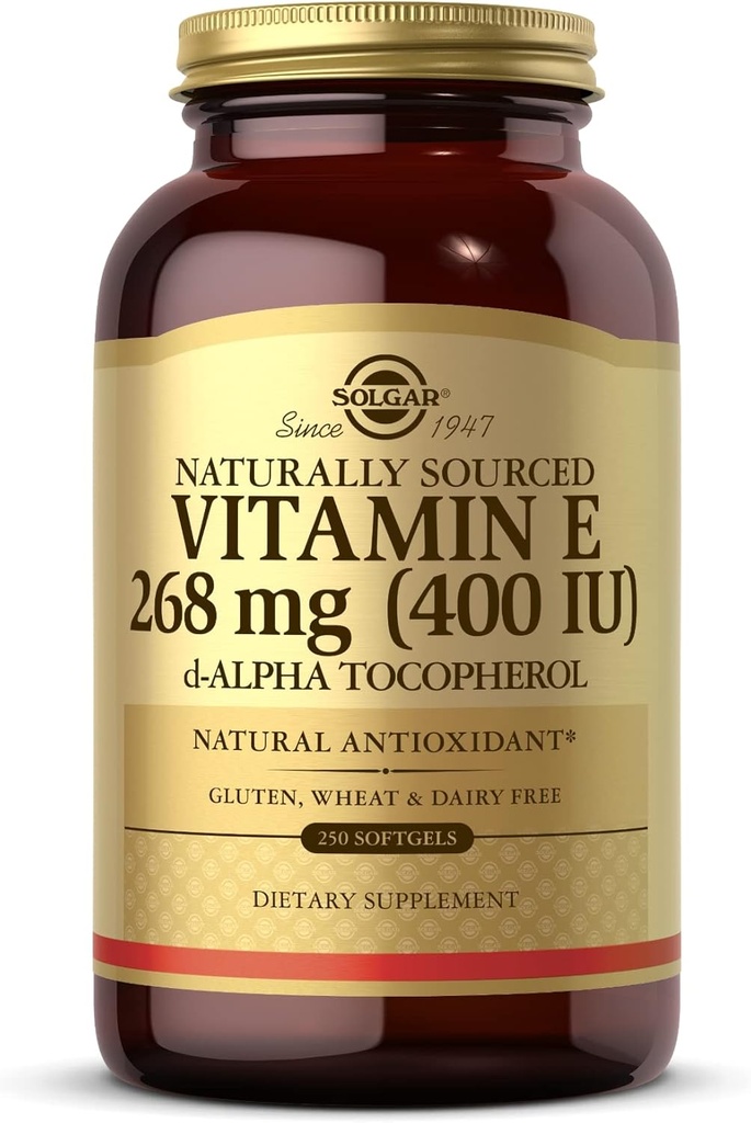 Solgar Vitamin E 268 mg (400 IU) - 250 Softgels - almost-Sourly- Vitamin E sebagai d- Alpha Tocopheriol - Gluten Bebas, Dairy Free - 250 Servings
