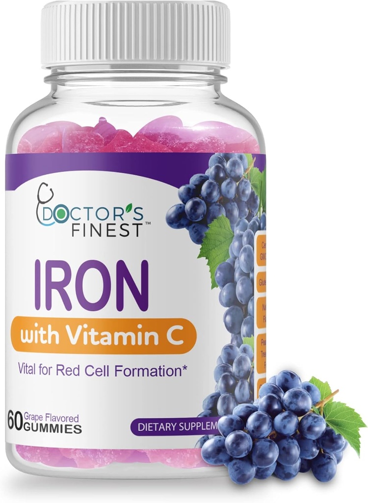 Dokter memerintahkan Besi 10mg Vitamin C Gummies, GMO-Free Gluten Gluten, Great Tasting Natural Flavor Gummy, Dietary Supplemen, Formasi Sel Merah, untuk Dewasa dan Anak-anak, 60 Gummies