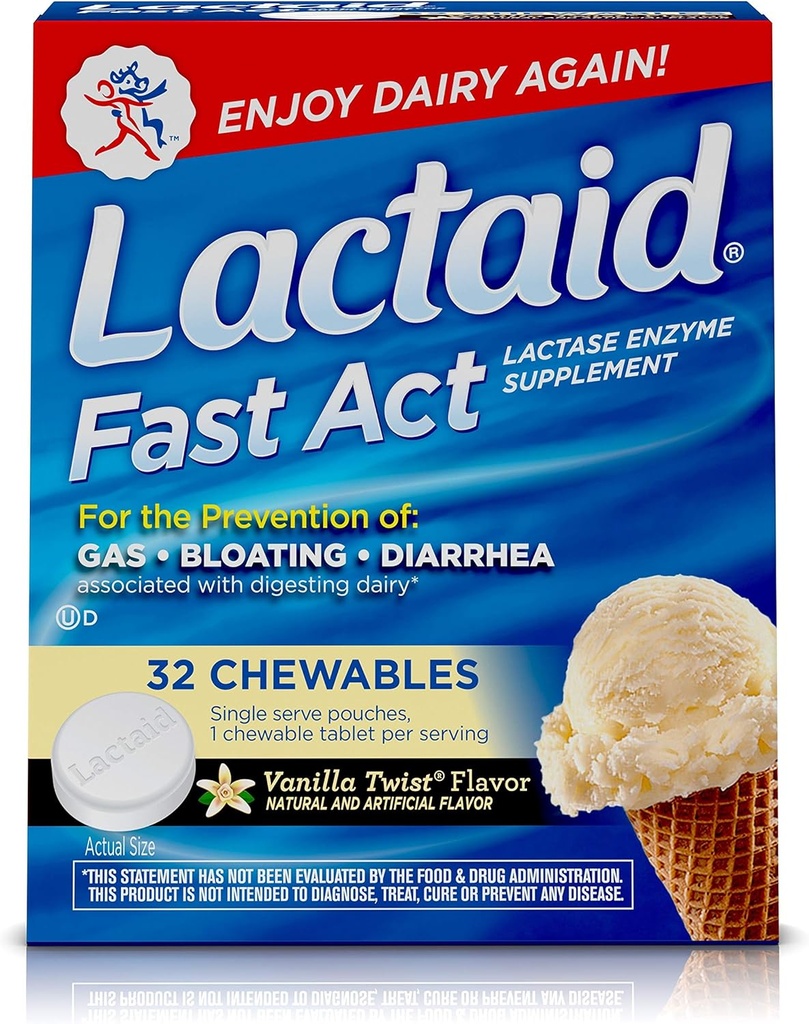 Lactaid Fast Act Laktosa Inwables with Lactase Enzymes, Vanilla Twist, 32 Pks of 1-ct.