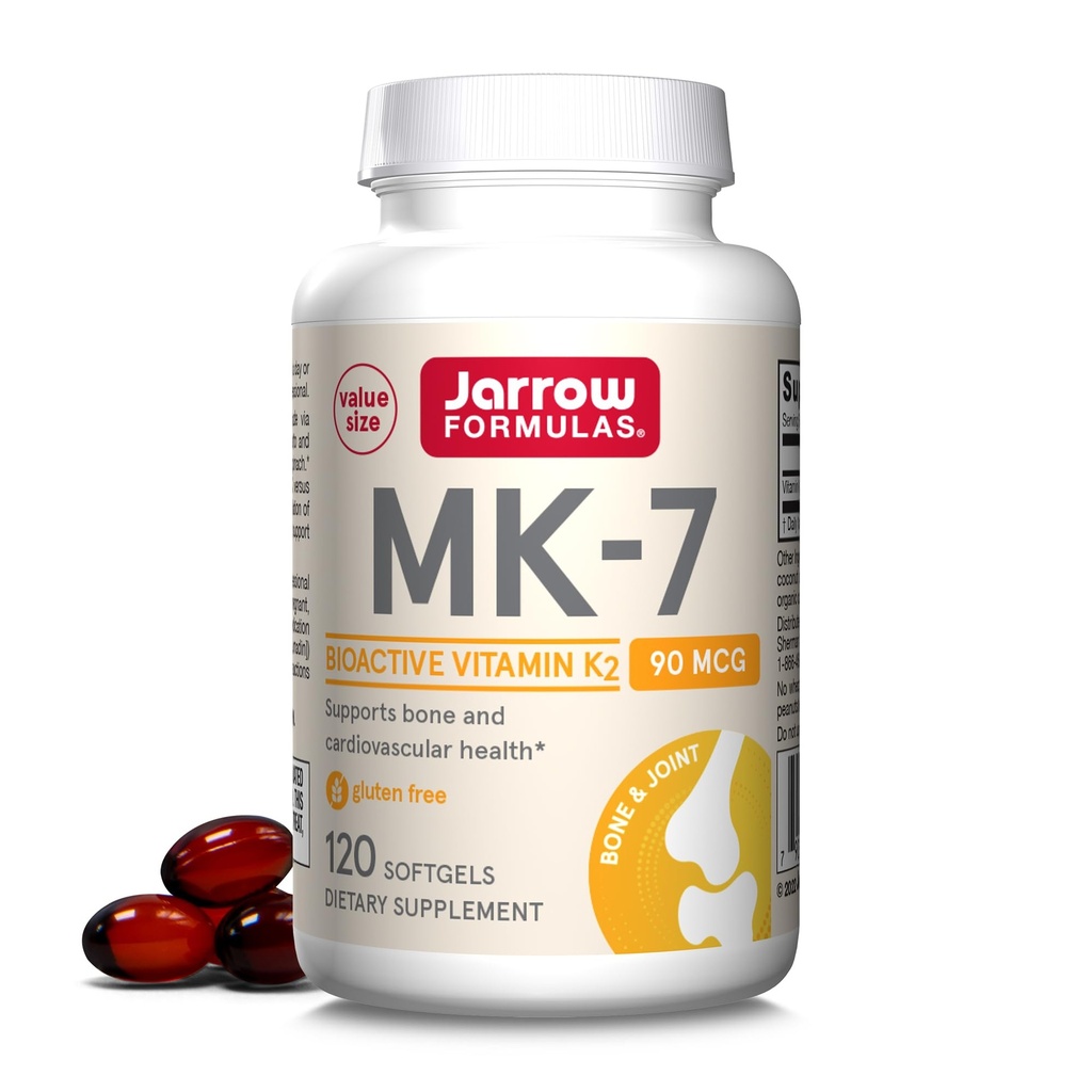 Jarrow Formulas MK-7 90 mcg - Formasi Bioaktif Vitamin K2-120 Pelayan (Softgels) - untuk Kesehatan Bone & Cardiovaskular - Vitamin K2 MK-7 Tambahan Diet - K2 Vitamin MK-7 - Gluten Bebas