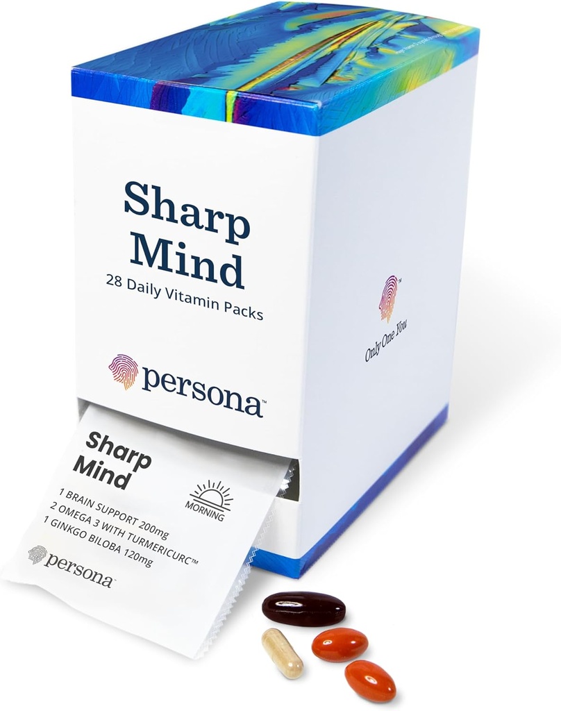 Persona Nutrition Sharp Mind Vitamin Pack for Mental Clarity & Focus (28 Pack) - Termasuk Ginkgo Biloba, Omega 3 dengan Turmeric & Brain Support Blend