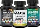 Bundle of Sea Moss, Shilajit, Maca, Black Seed Oil, Ashwagandha, Ginger, Shilajit, Rhodiola Rosa, Panax Ginseng, Maca Root, Fenugreek, Teribranol100X, Semua dalam satu Suplemen (1 Paket)
