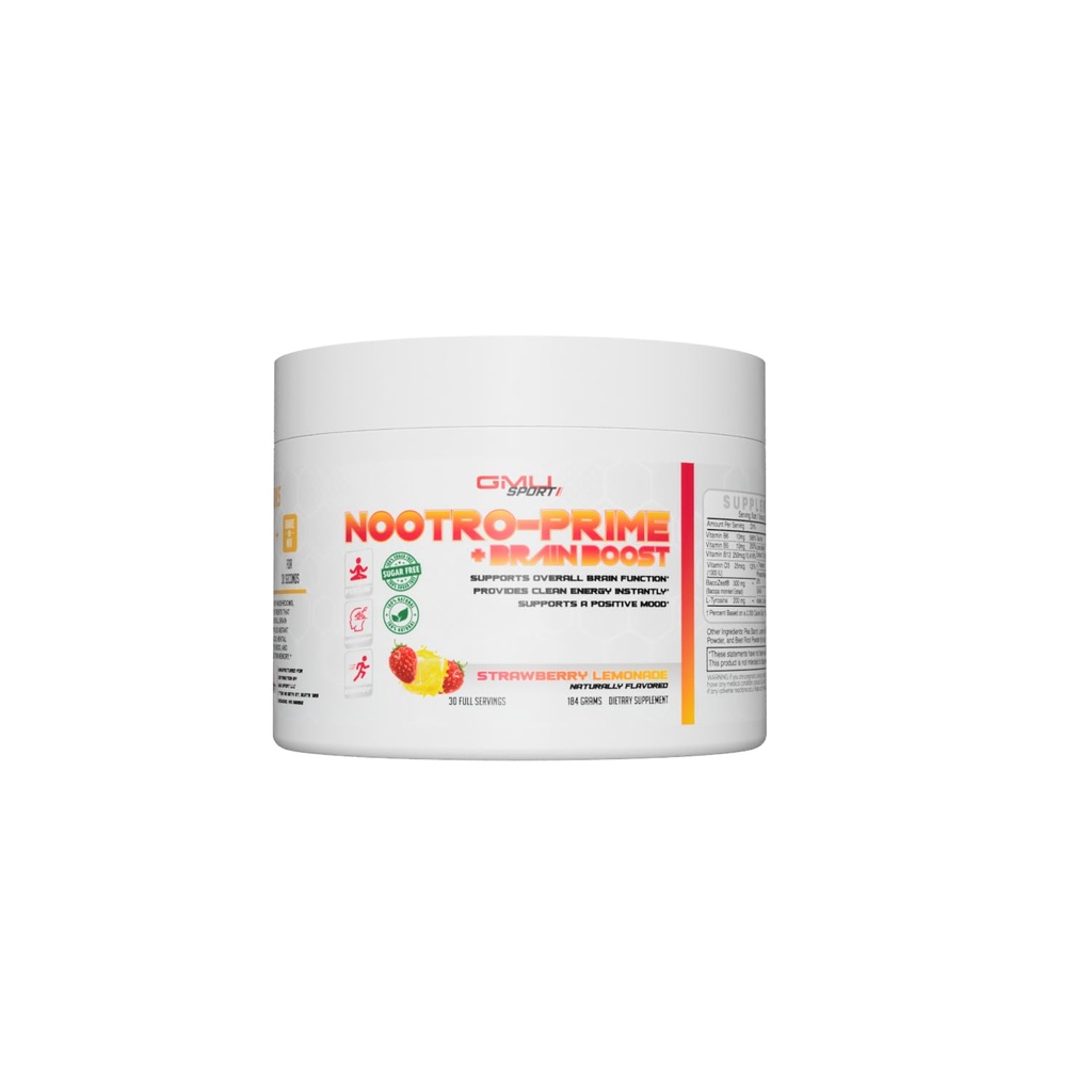 Nootro- Prime Brain Boost - Fokus Suplemen Otak - Mushroom Suplemen dengan Alpha GPC, Nootropic Brain Suplemen untuk Memori dan Fokus dengan Lions Mane, 30 Servis, Strawberry Lemonade