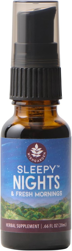 WishGarden Herbs Sleepy Nights & Fresh Mornings - All-Natural Herbal Sleep Aid Tainture, Organic Sleep Suplement w / Passionflower, Hops & Scullcap, Supports Deep Sleep Cycles, .66oz