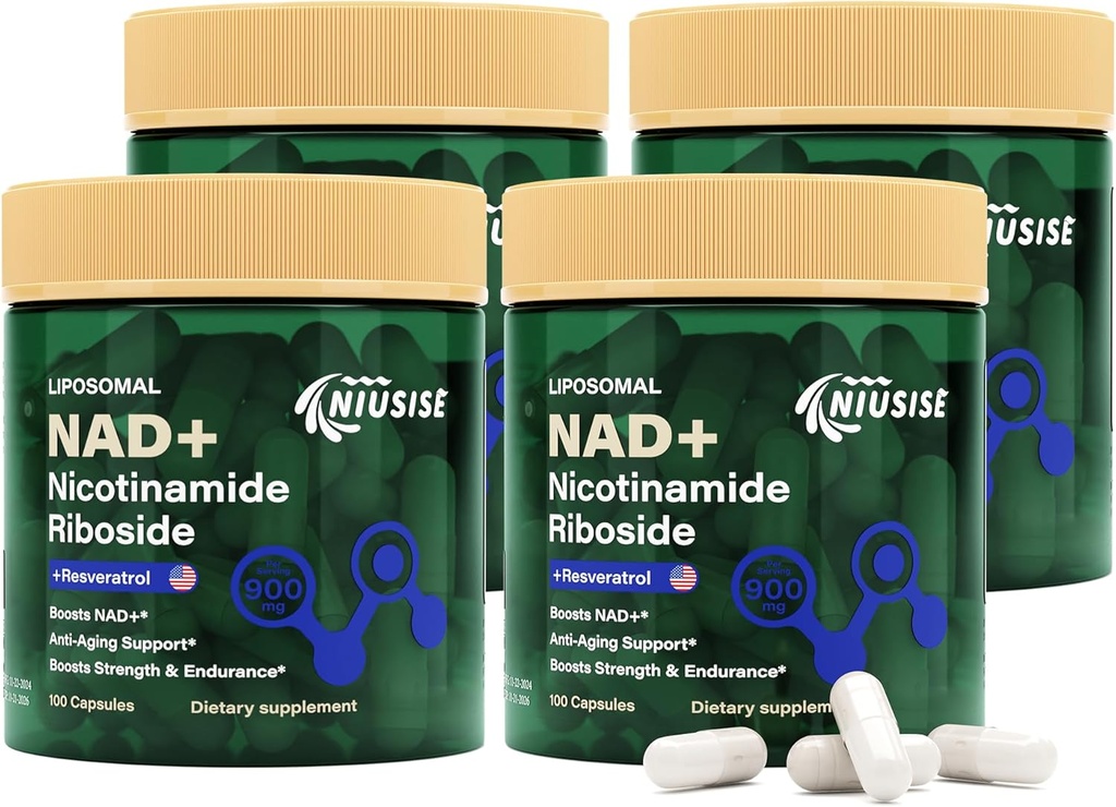 Tambahan NAD, NAD Nicotinamide Riboside 900 Mg untuk Pria dan Wanita, Lipomal NAD + Tambahan dengan Nicotinamide Ribside, Resveratrol & Quercetin, Energi, Boost NAD +, 400 Kapsul