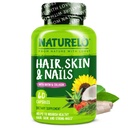 Rambut NATURELO, Skin dan Nails Multivitamin - 5000 mcg Biotin, Collagen, Vitamin Alami E - Suplemen untuk Kulit Sehat, Pertumbuhan Rambut untuk Perempuan dan Pria 60 Kasules