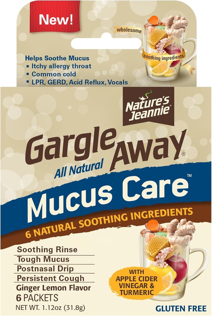 Gargle Away oleh Nature 's Jeannie All Natural Muscus Care - Soothes Mucus, Post Nasal Drip, Persist Cough, 6 Paket, Ginger Lemon Flavor