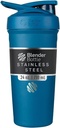 BlenderBottle Strada Shaker Cup Insulated Stainless Steel Water Bottle with Wire Whilk, 24- Ounce, Blue