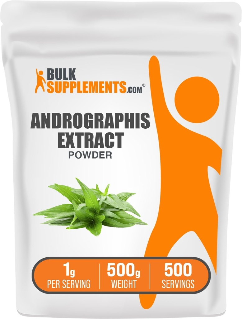BulkSuplements.com Andrographis Extract Powder - Andrographis Paniculata, Herbal Suplemen - Gluten Bebas, 1g per Serving, 500g (1.1 lbs) (Paket 1)