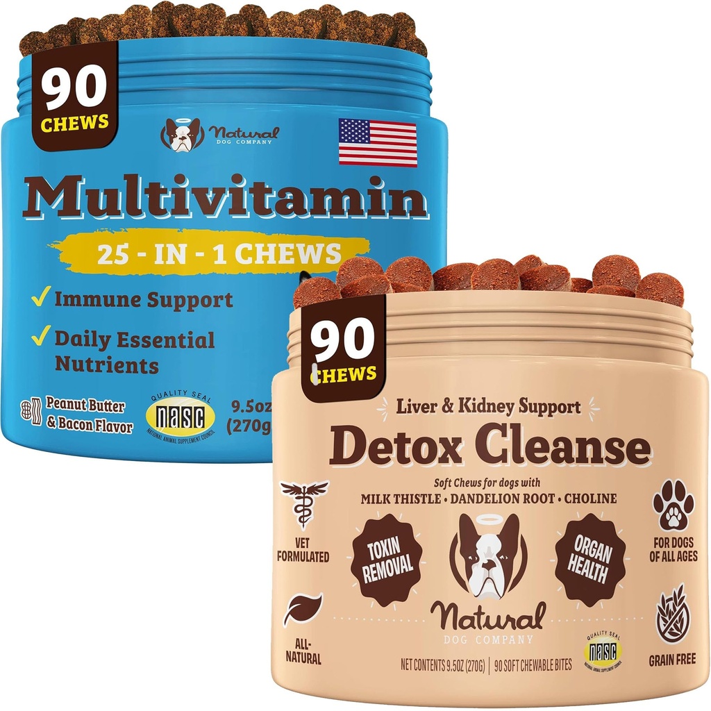 Perusahaan Anjing Multivitamin & Liver & Kidney Mengunyah Bundle - Dukungan Kesehatan Komprehensif bagi Senior Dogs, Promotes Detoksifikasi, Diadolve Peningkatan, Radiant Skin & Coat, Mudah untuk Administer