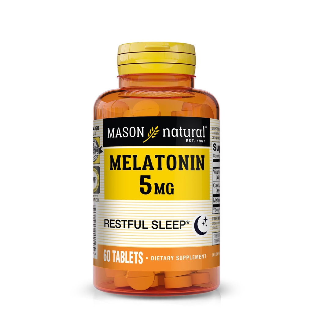 Mason Natural Melonatin 5 mg with B6 & Calcium, Natural Sleep Aid, Supports Restful Sleep, 60 tablet