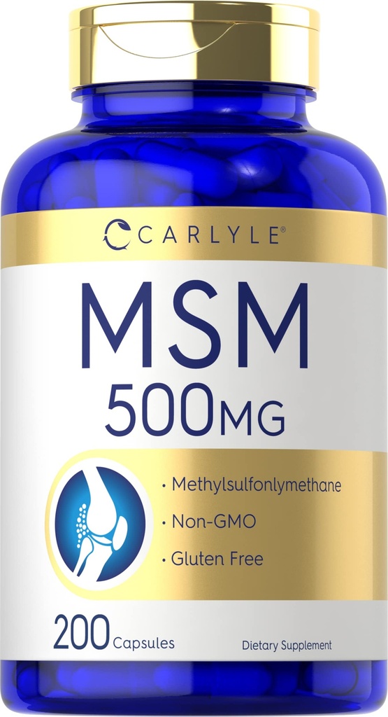 Carlyle MSM Suplemen Kapsul 124; 500mg 124; 200 Count 124; Non-GMO & Gluten Free Formula 124; Methylsulfonymetana