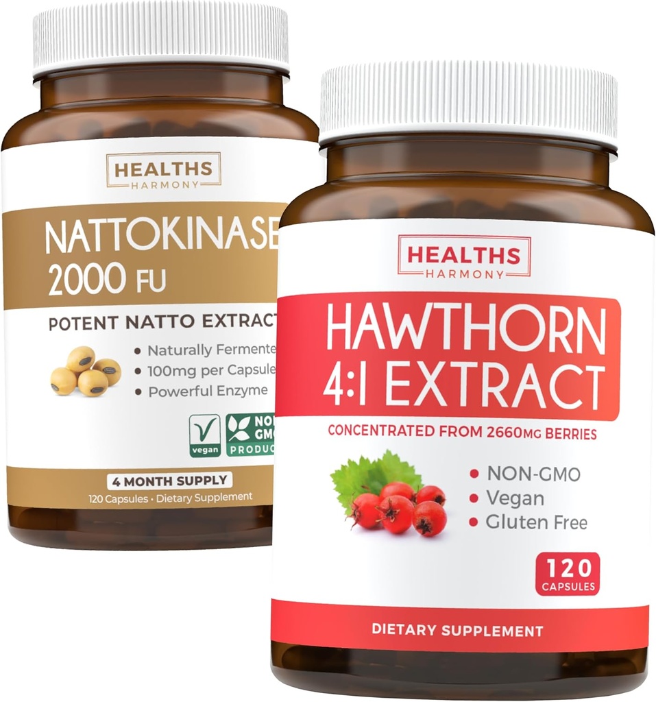 Nattokinase & Hawthorn (4- Bulan Suply) Nattokinase Berry Harmony - Nattokinase 2000 FU Kuat Fermentasi Soybeans (4- Bulan Supply) & Hawthorn Berry 4: 1 Ekstrak - Vegan dan Non-GMO