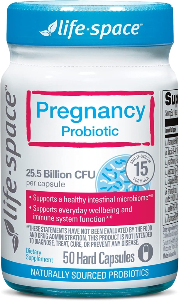 Probiotik Pregnancy Life, 25,5 Milyar CFU & 15 Strains Probiotic for Women, Clinical Proven for Mom & Baby 's Digetical, Ammune, and Skin Health, 50 Kapsul