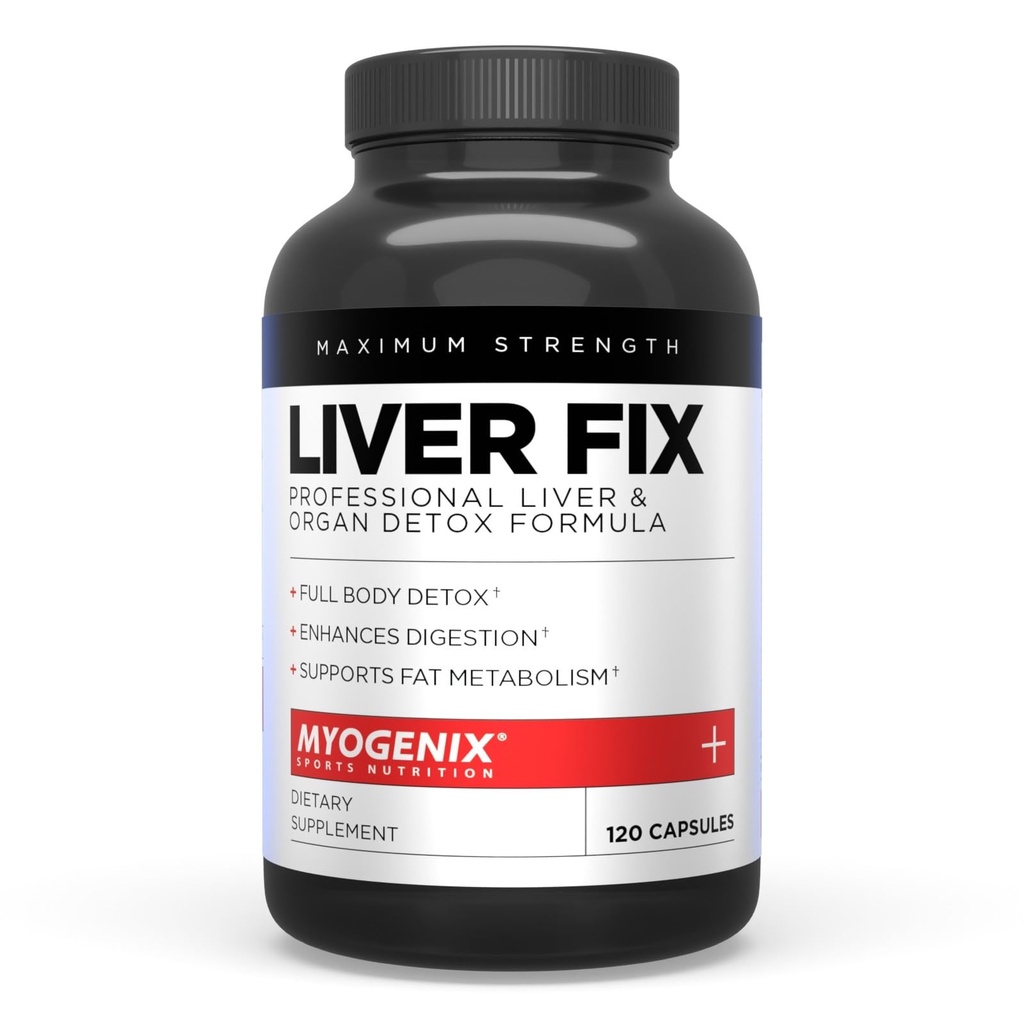 Myogenix Liver Fix - Professional Liver & Organ Detox Formula - Enhances Dibuble - Support Fat Metabolism - Easy- Towallow - Dietary Suppplemen (120 Capsules)