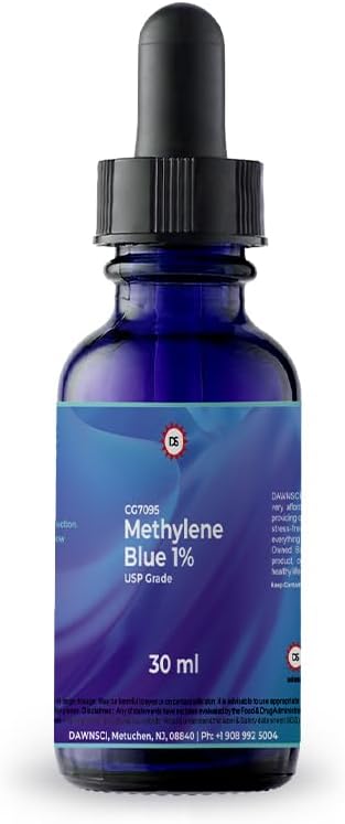 Methylene Blue 1% 30 mL Tears Dropper Bottle 124; USP-Grade Methylinium Chloride Liquid Chloride 124; untuk Fungsi Otak & Kognitive Kesehatan 124; Tidak ada Formaldehyde