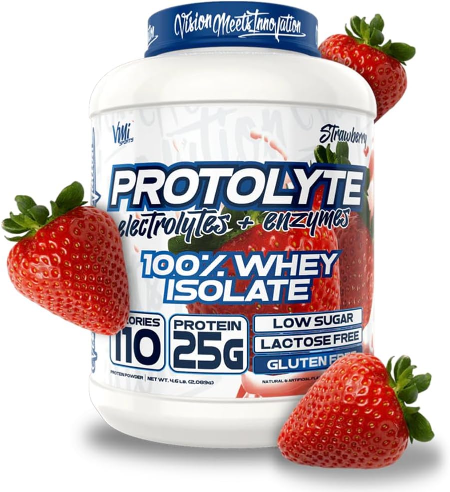 VMI Olahraga 124; ProtoLyte Isolate Protein Powder 126; Low Calorie Wey untuk W8 Los dan Muscle Gain 124; Digevical Enzymes 124; Non-GMO (4.6 lb, Strawberry)
