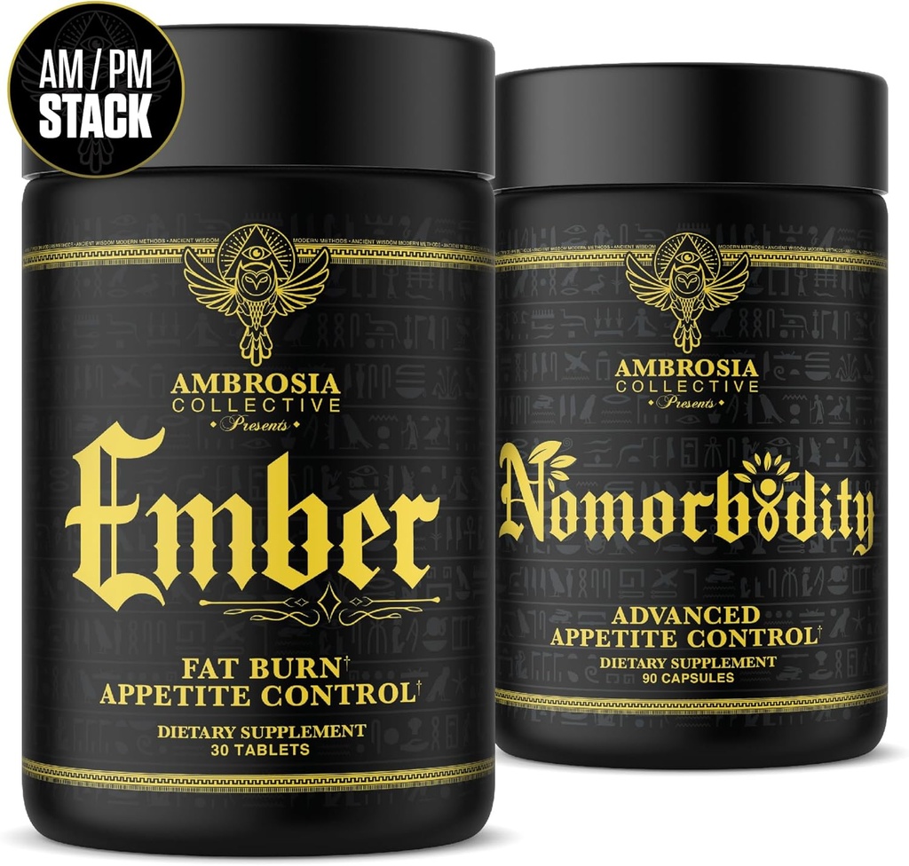 Ambrosia Noorbidity Advanced Appetite Control & Ember Thermogenic Fat Burner 124; Powerful Hunger Management, Appetite Dupport & Fat Burning System dengan KSM-66 Ashwagandha, Garcitrin, CapsiMax ™, Afrika