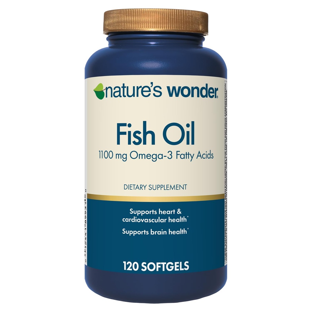 Nature 's Wonder Fish Oil 11100mg Omega- 3 Persediaan Minyak Ikan untuk Perempuan dan Pria, EPA & DHA untuk Joints Sehat, Heart, Immune System, 120 Hari Suffels