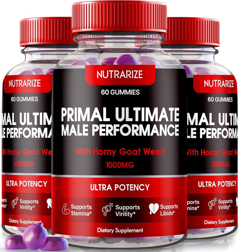 NutraRize (3 Paket Primal Ultimate Gummies, Suplemen PrimalUltimate Performance, Kunci Untuk Mengembalikan Kepercayaan, Premium Gummy, Review Utama Resmi (180 Gummi)