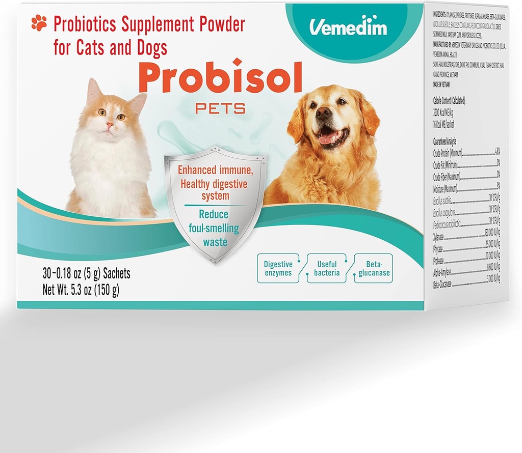 Probibus Pets, Powder Probiotic untuk Anjing dan Kucing, Membantu Mendukung Immune Sehat, Sistem Digetical, Mengurangi Limbah Fall-Smelling, Bising Lebih Baik / Milk Flavored / 5.3oz (150g) -30 Paket