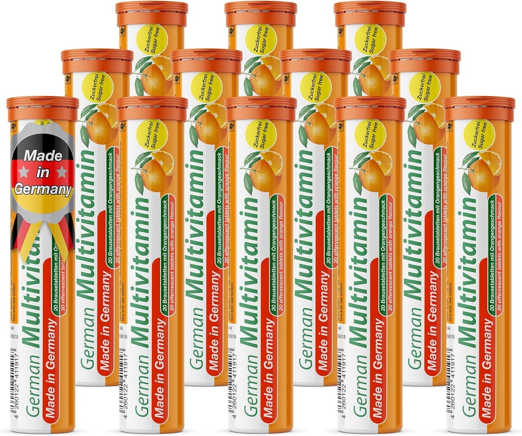 T & D Multvitamin Jerman 10 Vitamin - 240 Vegan Drink Effervescent Tablets - Orange Flavor - dibuat di Jerman