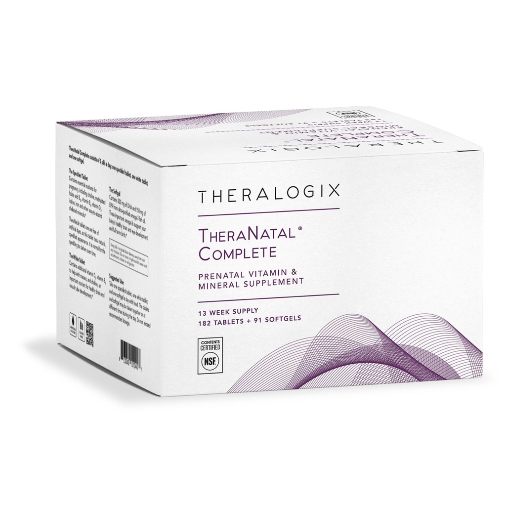 Theralogix TheraNatal Complete Prenatal Vitamin Suplemen - 91- Day Supply - with DHA, Vitamin D3, Folate, Iodium, Choline, Iron, Vitamin B6 & More - NSF Cerdened - 182 Tablet & 91 Softgels