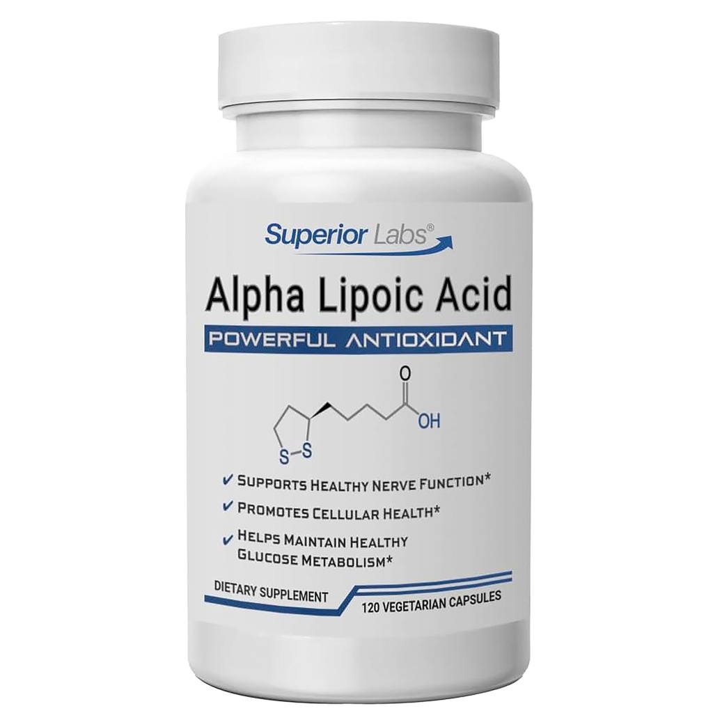 Lab Superior Alpha Lipoic Acid 600 mg Capsules, Pure Non-GMO ALA, Absorpsi Tinggi, Dukungan Nerve, Sirkulasi Sehat dan Respon Nerve, Penuaan Antioksidant Sehat, 120 Veg Caps, Persediaan Empat Bulan