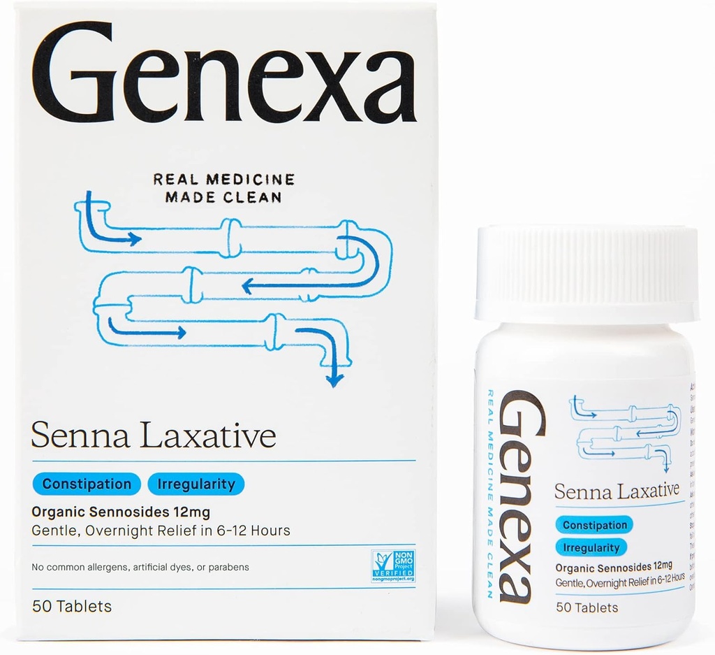 Genexa Senna Laxative Tablet; 124; Ketidakteraturan & Pengabaian Konstilasi & Kebajikan 124; Efektif Lembut, Sepanjang malam Laxative 124; Bebas dari Talc 124; Tersertifikasi Organik & Non-GMO 124; 50 Tablet