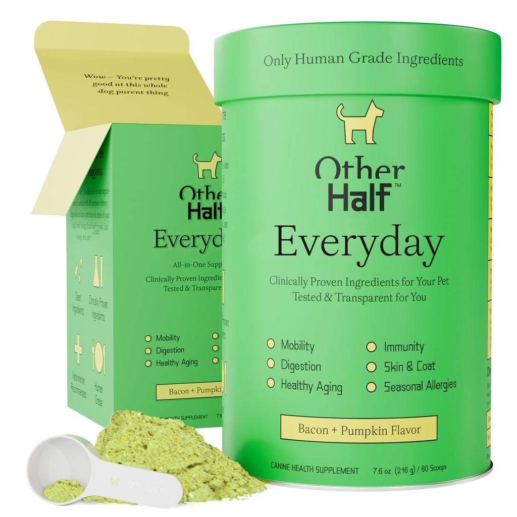 Tambahan Setengah Hari - Dog Multivitamin - Gabungan harian, Gut, Alergi, Imuniune, Dukungan Lintasan Uriner, Skin, Coat & More - Glucosamin, Chondroitin, Omega 3 & Progories 124; 45 Ingreasi Aktif