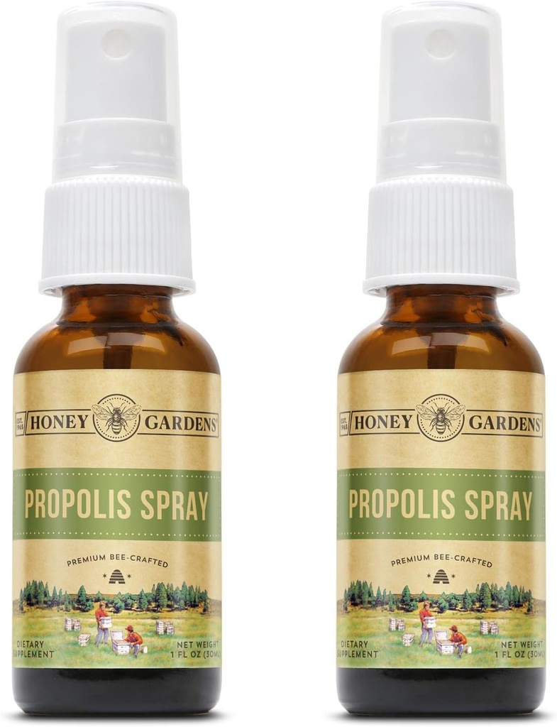Honey Gardens Bee Propolis Throat Spray 124; dengan Apitherapy Raw Honey, Licorice Root dan Usnea 124; 50 Servis: 124; 1 Fl Oz 124; Paket 2
